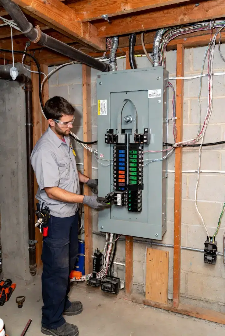 licensed electrician performing electrical panel inspection and safety check in New Jersey home